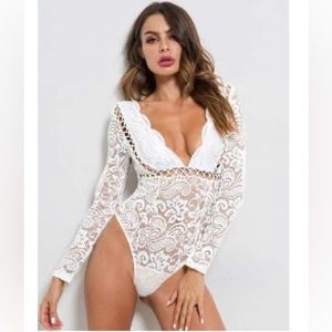 White  lace up bodysuit